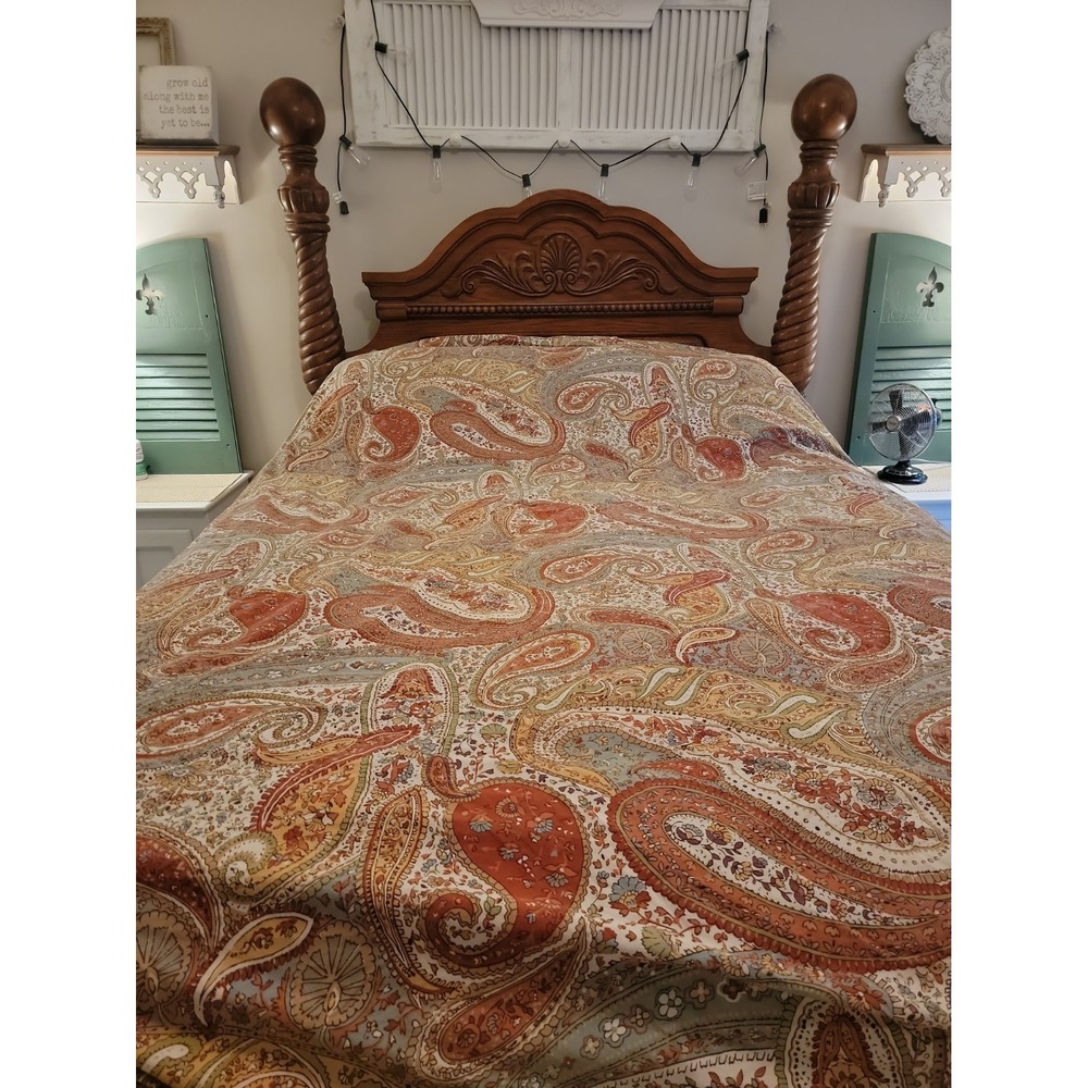 Pottery Barn King Duvet Cover Harper Caesarea Cotton Paisley Floral Boho Earthy